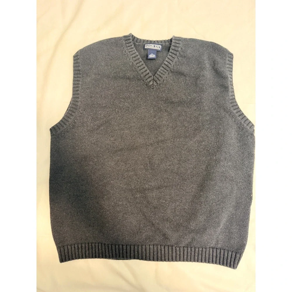 Lands End Mens XL Charcoal Gray V-Neck Knit Sweater Vest Regular 46-48 RN 62830